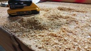 Sawdust from pocket hole prep